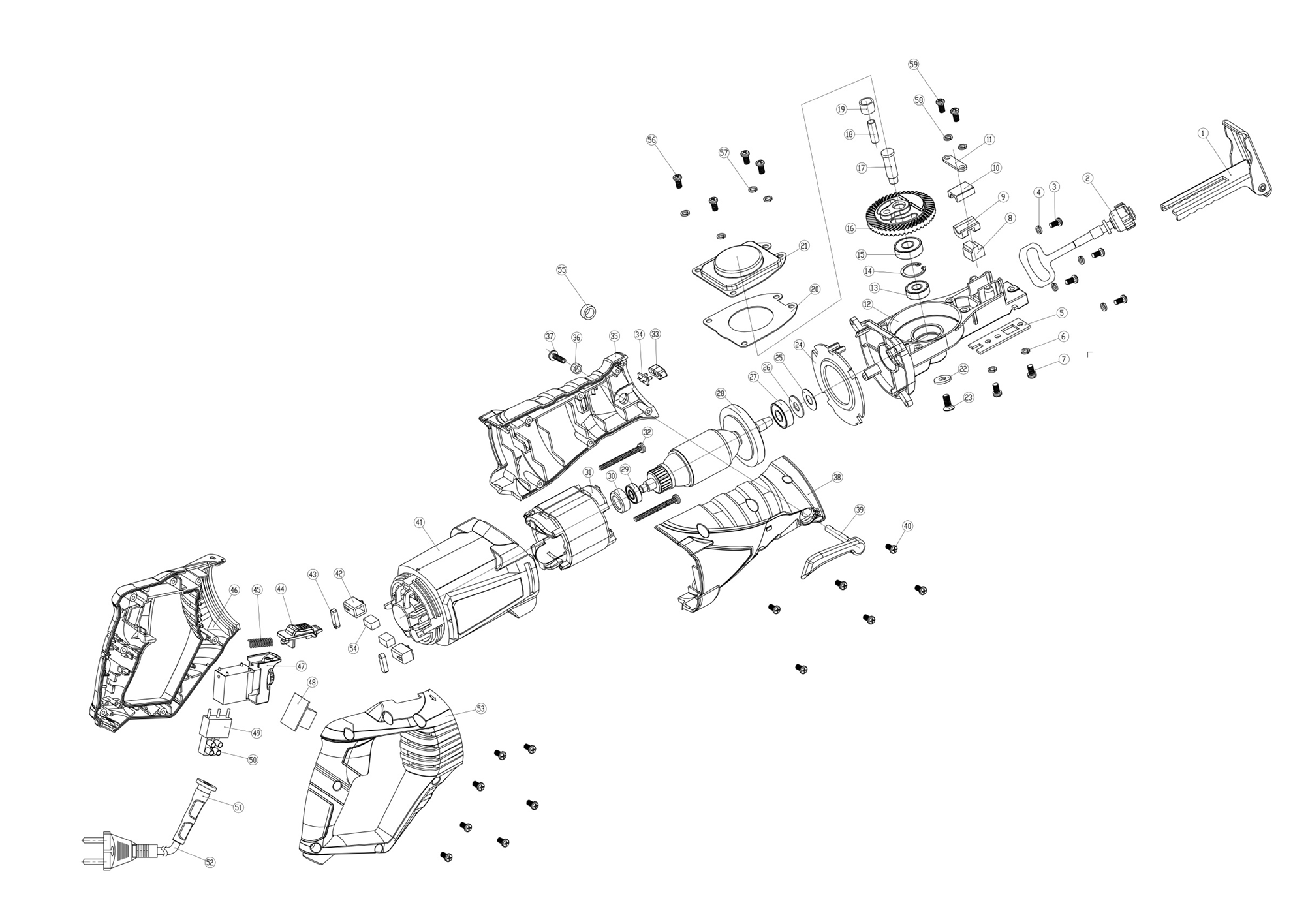 ЗУБР 850 Вт, сабельная пила (ЗПС-850 Э) - посмотреть вариант разборной схемы